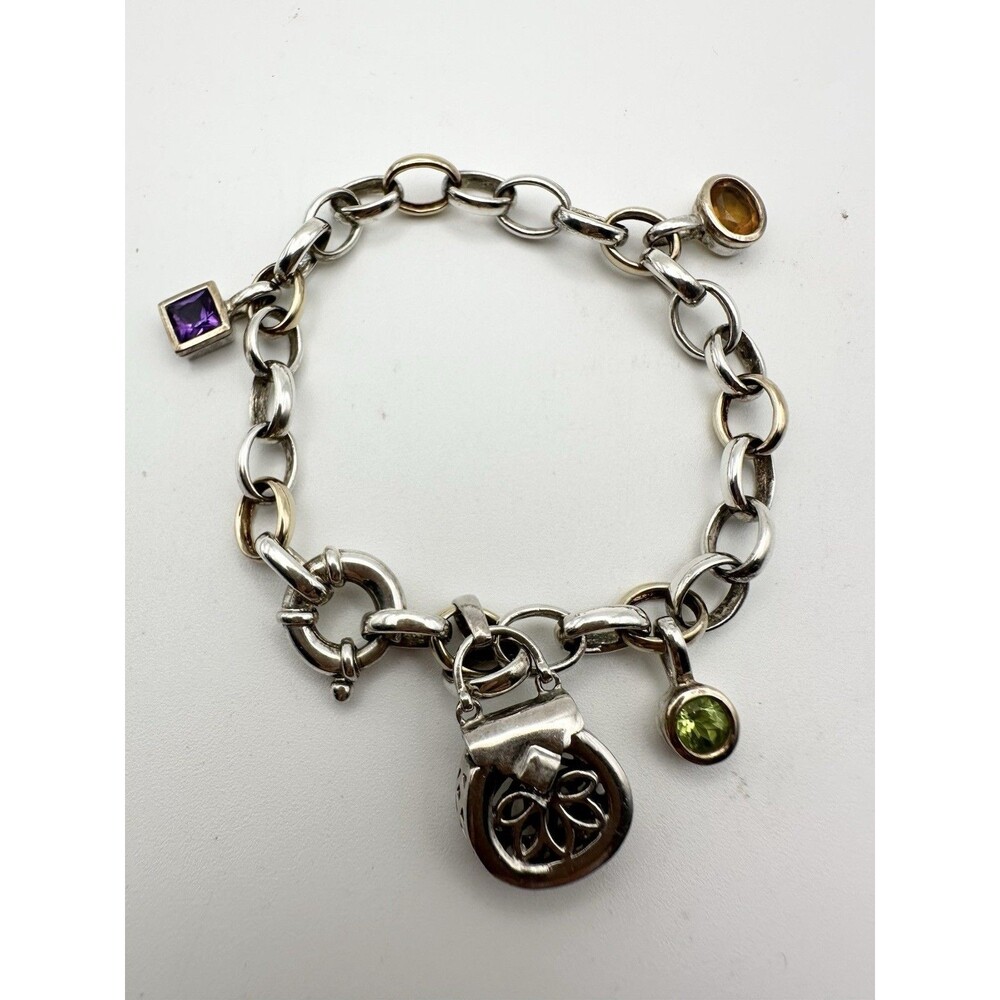 925 Sterling Silver 18k Gold Gemstone Bracelet Amethyst Citrine Peridot 7.5”